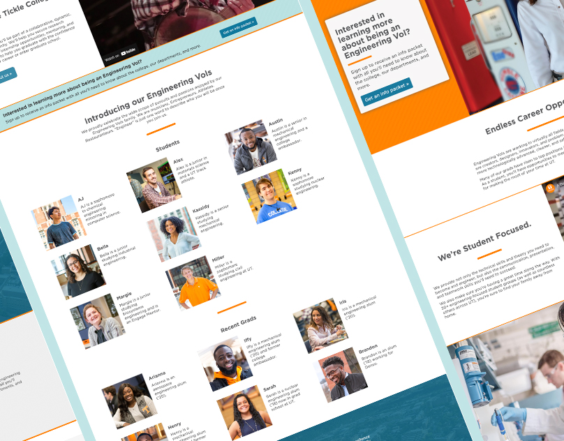 Screenshots of the Engineering Vols website